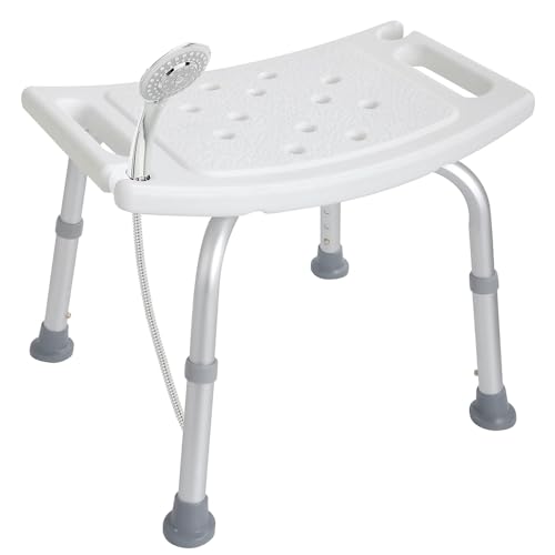 Shower Chair, Shower Bench, Adjustable Height Shower Stool for Inside Shower, Bath Chair with Shower Buckle for Elderly, Senior, Handicap & Disabled, Tool-Free, Capacity 130kg