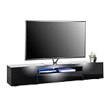 MMT Furniture Designs Ltd TV Stand Cabinet for 55 to 90 inch TV Screens – Entertainment Centre with Storage & LED Lights (Black, Low Unit - 78' x 15.7' x 14.37')