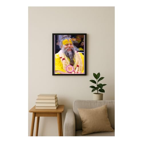 Image of Shri Premanand Ji Maharaj Photo Frame | Black Wooden Rectangular Frame | Wall-Mounted | Home, Office & Temple Decor (Black - 6X8)