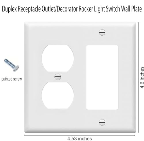 Image of ZEFTV Duplex Outlet /Decorator Rocker Light Switch Wall Plates 2-Gang Switch Outlet Electrical Cover Plate Unbreakable Thermoplastic Faceplate for Light Receptacle Outlet Switch, White (4 Pack)