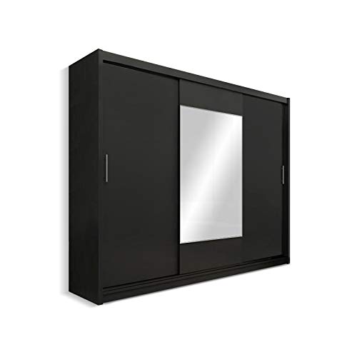 Preisvergleich Produktbild Selsey Keir - Schiebetür Kleiderschrank mit großem Spiegel Schwarz Matt