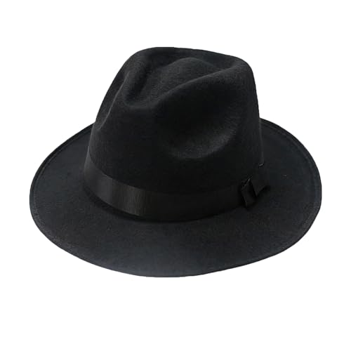 Sombrero clásico de Manhattan estructurado Gángster Trilby Fedora de ala corta, sombrero Derby, gorra de jazz con banda para cinturón, color negro