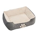 Petnic - Hundebett ca. 60x48x18 cm - Grau - Plüsch flauschig mit Rand weich für kleine bis mittelgroße Hunde Katzenbett Beige Hundekissen Haustierbett eckig ca. 60x50 cm