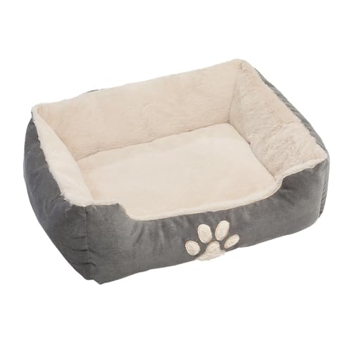 Petnic - Hundebett ca. 60x48x18 cm - Grau - Plüsch flauschig mit Rand weich für kleine bis mittelgroße Hunde Katzenbett Beige Hundekissen Haustierbett eckig ca. 60x50 cm