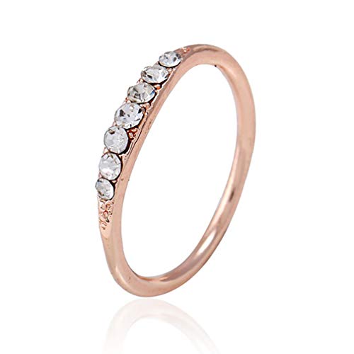 GloryMM Shiny Stackable Ring Dainty Ring Cluster Rings Ultra Thin Cubic Zirconia Stacking Band Ring for Women Girls,Rose Gold,7#