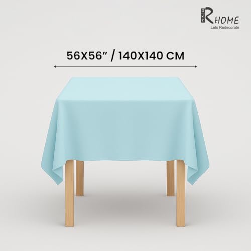Image of R home 100% Cotton Solid Table Cover | 200 GSM Thick Fabric, Anti-Skid | Machine Washable & Reusable | Ideal for Dining Table & Centre Table, Easy Maintenance (Marine Blue, 56 x 56 Inch)