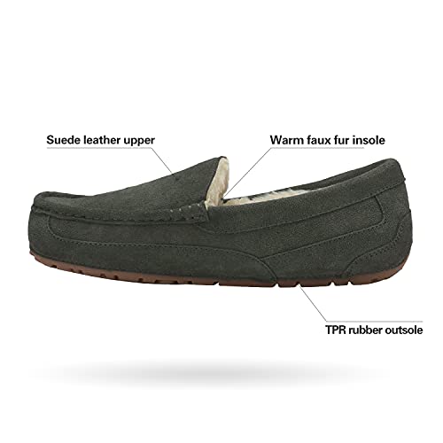 Dream Pairs Men's Au-Loafer-01 House Slippers Moccasin Indoor Outdoor Fuzzy Furry Loafers Suede Leather Warm Comfortable Shoes Size 8.5, Grey #TOP4
