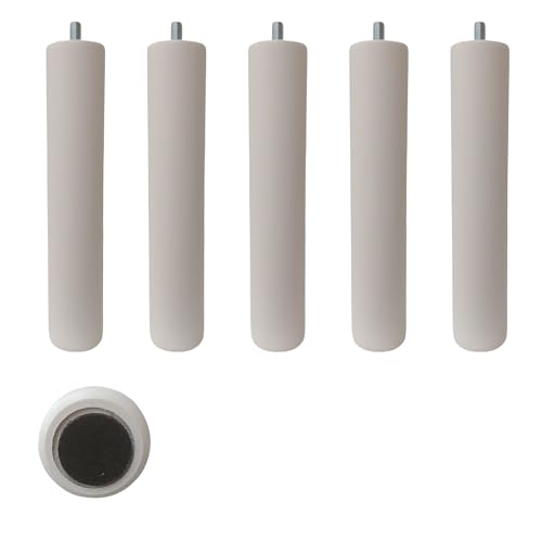 4, 5 o 6 patas de madera de HAYA maciza para somier o base tapizada, 25 cm de altura y 5 cm de diametro. Color Blanco, cerezo, wengue o natural. Incluyen fieltro protector para el suelo (5, BLANCO)