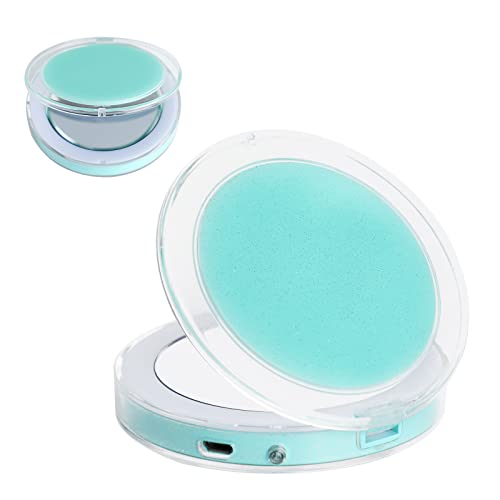 TANSHINE Kompakter Make-up-Spiegel mit LED-Lichtern, 1 x,3xVergrößerung, wiederaufladbarer Taschenspiegel, tragbarer, faltbarer, dimmbarer Glitzer-Mini-Spiegel für Reisen, Geldbörse, glitzernd, grün Cover