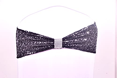Gibang Bling Bling Chair Sashes Sequin Chair Sashes Black Sequin with Rhinestone Bow Tie 10pcs (Sequin Black)