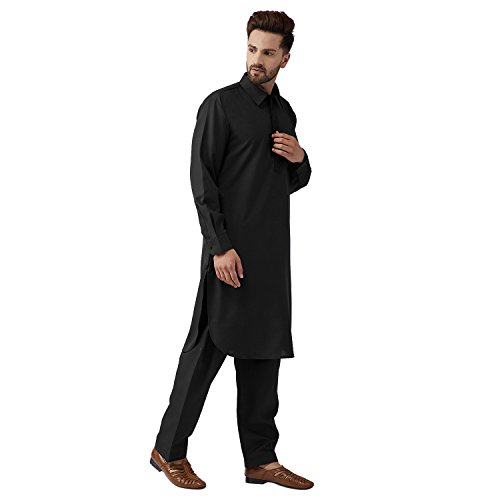 Sojanya (Since 1958 Men'S Black Cotton Kurta Pathani Set, Size 384