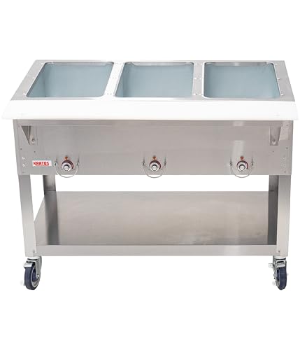 kratos commercial mobile electric steam tablehot food table 3 wells stainless steel nsf 120v 28w-197