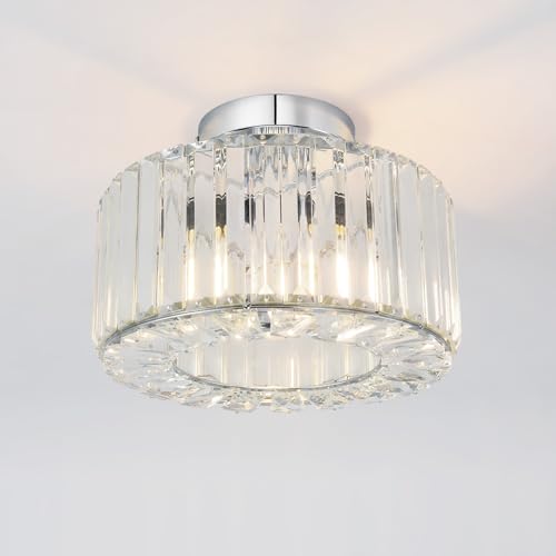 ANWIO Lámpara de Techo de Cristal, Lampara Salon Techo Cristal con 1 E27 Base, Lámpara Colgante Moderna Plateado, Lampara Techo Vidrio con Dormitorio, Cocina, Pasillo(27CM, Sin Bombilla)