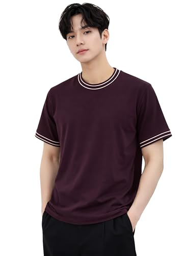 Image of London Hills Men's Solid Round Neck t Shirt for man | Tshirt for man | Mens Tshirt | t Shirt | Tshirts for Men,| Men t-Shirts with Contrast Tipping | Round Neck t Shirts for menn