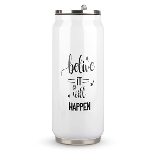 Yelolyio Believe It Will Happen Gobelet isotherme en acier inoxydable avec couvercle et paille pour boissons chaudes et froides 500 ml