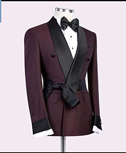 Men's Two Pieces Suit Tweed Double Breasted Buttons Shawl Lapel Jacket Black Pants Tuxedo Formal Prom Wedding2