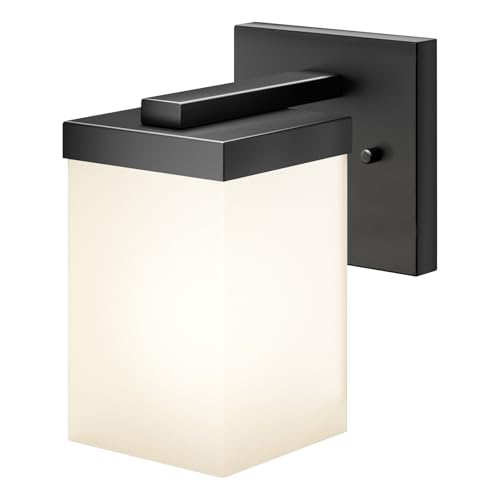 AONEON Wall Light Fixture Black Vanity Lighting Over Bathroom Mirror with White Frosted Glass, Wall Lamp for Powder Room Washroom Entrance T003MB-L1