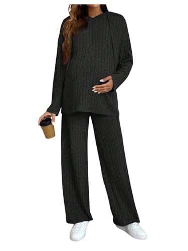 MakeMeChic Women's Maternity 2 Piece Outfits Lounge Set Ribbed Knit