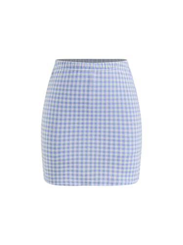CIDER Womens Gingham Skirts High Waisted Split Hem Mini Skirt