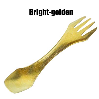 TiTo Titanium Outdoor Camping Bright Color Titanium Fork Spoon Knife Combo Hiking Picnic Survival Outdoor Tableware Titanium (Bright Golden)
