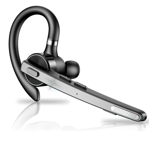 Thunelec Bluetooth Headset V5.3, Wireless Freisprech Telefon mit CVC 8.0/ENC Dual Mic, APTX, Mute Zwei-Geräte-Verbindung Headset Handy, 90 Std Spielzeit Bluetooth Ohrhörer Grau