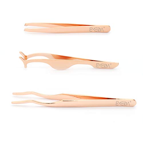 EMEDA 3pcs False Eyelash Applicator Tool Fake Lashes Tweezers Eyelashes Extension Tweezers Remover Clip Tweezers Nipper Eyelashes Tweezers for Strip Lashes Easy Lash Applicator Tools Kit （Rose Golden） - Thumbnail 4