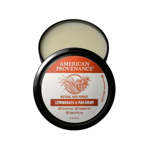 American Provenance Premium Natural Hair Pomade for Women and Men with Shea Butter, Jojoba Oil, Argan Oil - Grooming Balm that Conditions and Styles Hair | Lemongrass and Marjoram 2 oz (Pack of 1)