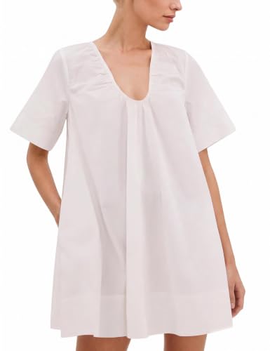 Image of OLAPTA Women Summer Sleeveless Babydoll Mini Tank Dresses Loose Fit Scoop Neck Ruched Short Dress with Pockets Party Clubwear