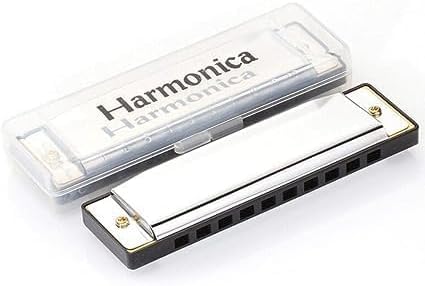 Silver 10 Holes 20 Tones Diatonic Harmonica Key of C with Blue Case,Rock w Case Stainless Steel Diatonic Harmonica - Image 3