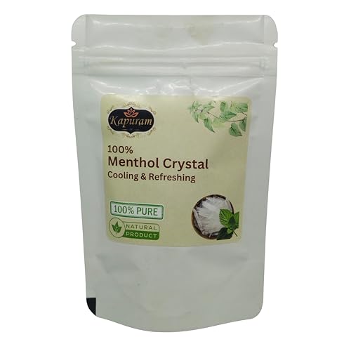 KAPURAM Menthol Crystals | 100% Pure & Organic | Cooling & Refreshing Aroma | For Aromatherapy, Pain Relief Balm, Soaps, and Cosmetics (Mentha Arvensis Extract) (100gm)