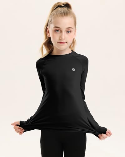 Girls Long Sleeve Shirt UPF50+ Lightweight Thin Active Tee Pullover Top with Thumb Hole 3-12Years2