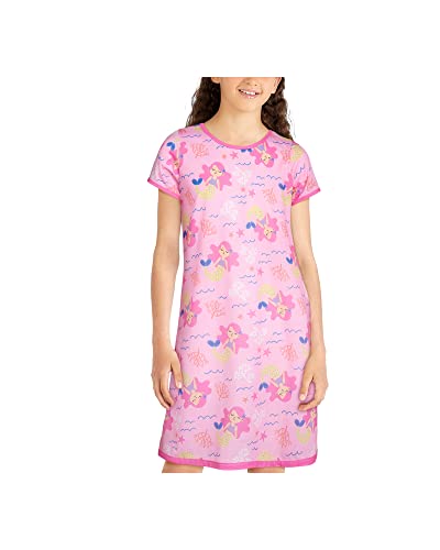 Sleep & Co Girls' Nightgown - 3 Piece Short Sleeve Sleep Shirt Sleepover Pajamas For Girls - Kids Sleepwear Set  (10-16), Size 10-12, Mer-Mazing/Rainbows #TOP5