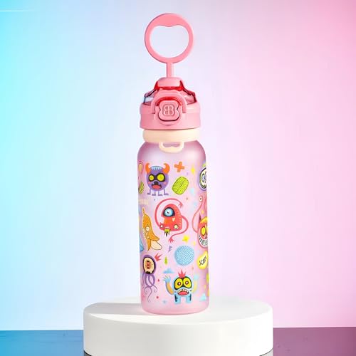 Image of BAYBEE 2 in 1 Baby Sipper Bottle for Kids | Anti-Spill BPA Free Baby Water Bottle with Silicone Straw & Carry Handle | 900 ML Drinking Water Bottle for Kids Toddlers 12+ Months Boys Girls (Pink)