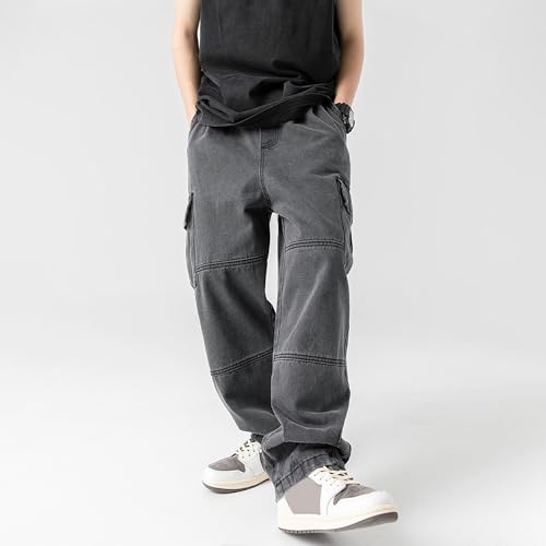 Baggy Mens Cargo Jeans Black Casual Jeans for Men Drawstring Sweatpant Denim Joggers Hip Hop Work Pants for Men4