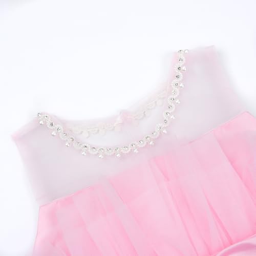 Uhnice Flower Girl Bow Dress Sleeveless Tulle Gown with Pearl Beading for Wedding Birthday Party3