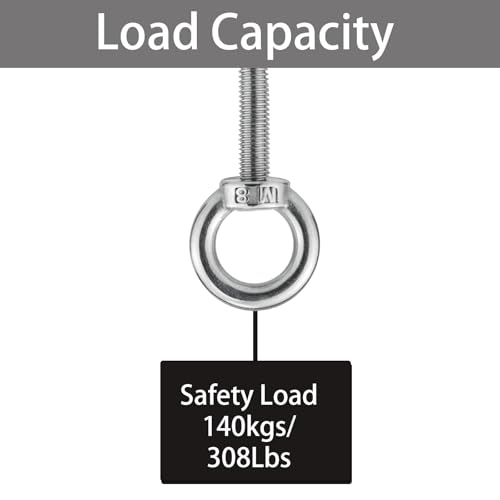 Image of M8 x 76mm Stainless Eye Bolt with Nuts 4 Pack, 5 /16 inch x 3 inch Long Shoulder Lifting Ring Eye Bolt for Boat & Hanging, Heavy Duty Marine Grade Threaded Eyebolts for Swing Tie Down Outdoor