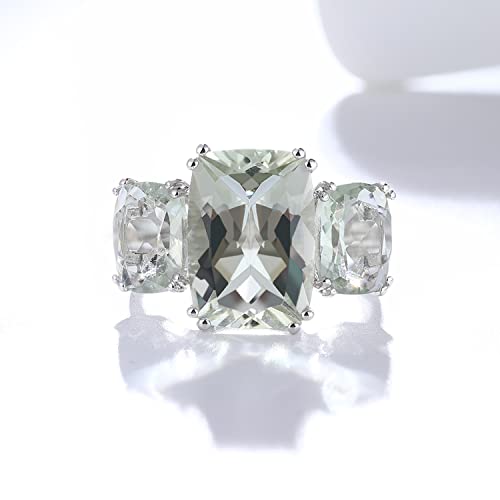 Supermodel 10 Ct Natural Green Amethyst 3 Stone Statement Ring For Women 925 Sterling Silver Rhodium Plated Solitaire Promise Ring Gift For Anniversary Valentines Day Size 9 #TOP2