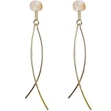 SECFOU Pendientes Largos de Mujer sin Perforaciones Clip, Diseño Invisible Tipo Mosquitera, Líneas Finas Curvadas, 1 Par para Uso Diario y Ocasiones Obsequios