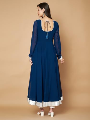 Image of KZA Women's Georgette Hand Embroidered Flared Anarkali Suit for Women | Full Sleeves Flare Anarkali Dress for Woman | Ethnic Flared Anarkali Kurta for Women