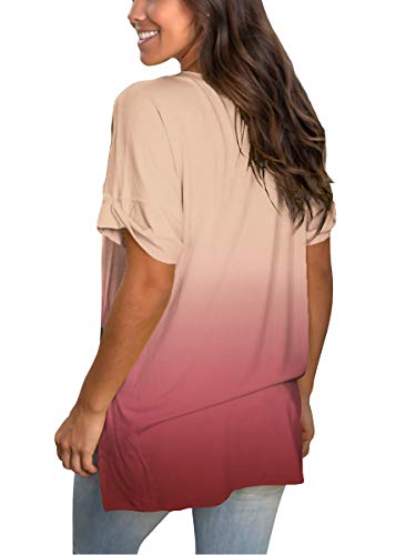 Image of Sampeel Women's V Neck T Shirts Casual Rolled Short Sleeve Side Split Summer Tops Loose Fit