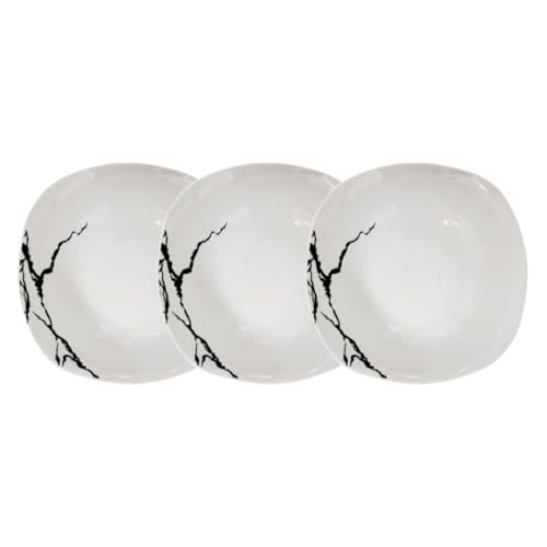 Servizio Piatti 18 Piani da 24 cm Per 6 Persone | Resistente Porcellana Bianca e Nera Design Moderno Marmorizzato Elegante Raffinato | Uso Quotidiano, Occasioni Speciali, Lavabile in Lavastoviglie