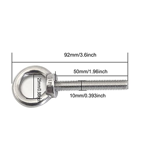 Aivoof Stainless Steel Eye Bolts, 2 Pack M10 Shoulder Eye Bolt 3/8" X 2" Heavy Duty Eyebolts Screws In Eye Hooks With Washer And Nuts For Lifting Ring Eyebolt #TOP5