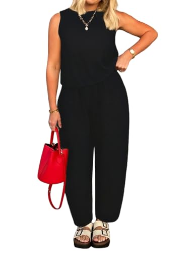Image of Womens 2 Piece Lounge Sets Cotton Plaid Crop Top High Waisted Baggy Ankle Barrel Pants Gingham Matching Set