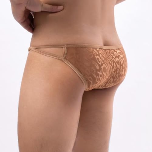 Eauptffy Sous-vêtements respirants en soie glacée pour homme - Sexy Pouch - Boxer en soie glacée - Sous-vêtements - Cadeau - Slips de sport - Culotte érotique élégante - Sissy, café, L – vue 5