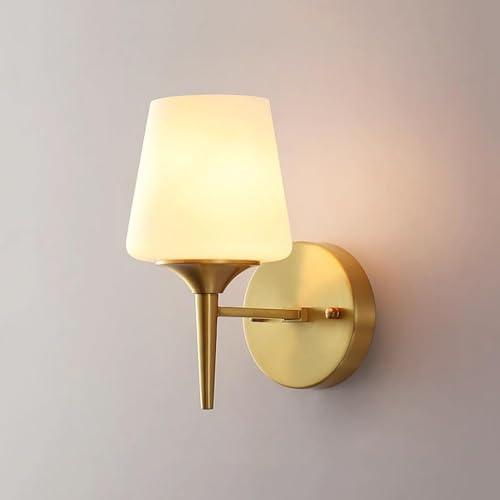 Applique murale de chevet design moderne lampe laiton brossé abat-jour verre
