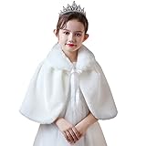 RUIXIA Flower Girls Faux Fur Bolero Shrug Princess Cape Winter Warm Shoulder Wrap Wedding Birthday Costume Party Evening Dress Up (Off-White XL)