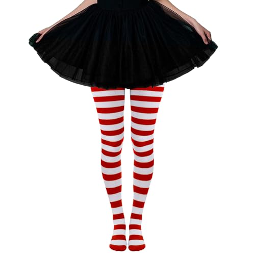 baotongle 2 Pairs Women's Nylon Striped Tights Striped Tights for Women Women's Stocking Hosiery (Red and White)