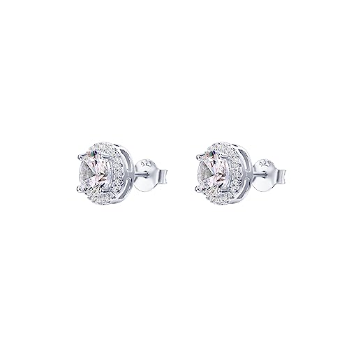 Image of PAVOI 14K Gold Plated 925 Sterling Silver Post Brilliant Round Faux Diamond Halo Earrings - Premium Cubic Zirconia