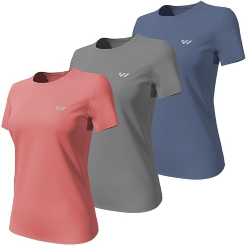 3-5 Pack Workout Shirts Women Running Quick Dry Crew Neck Gym Moi...