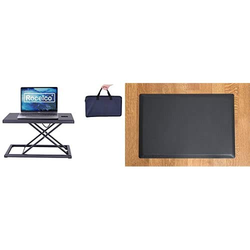 Rocelco 19" Portable Standing Desk Riser Converter Bundle- Height Adjustable Travel Laptop Keyboard Raising Workstation With Anti Fatigue Mat - Carry Bag Pouch - Black (R Pdrb-Mafm) #TOP23